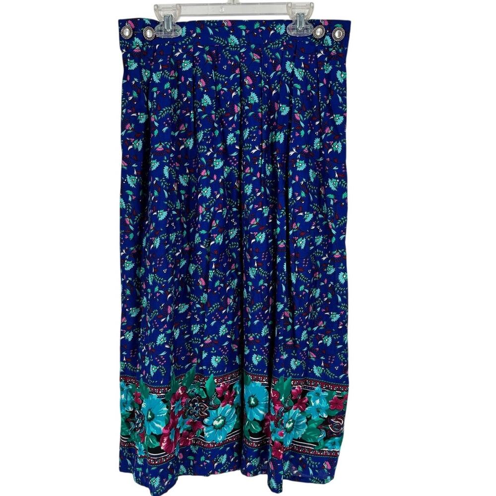 Vintage Jessica Stevens Blue Floral Midi Skirt Womens Medium, Cottagecore, USA